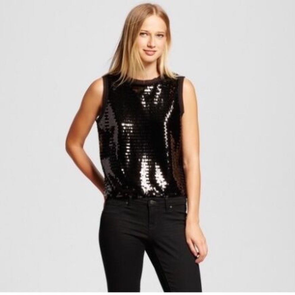Who What Wear Sequins Sleeveless Cropped Top Medium Rectangular Sequins Blouse